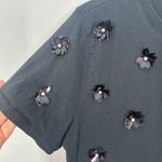 J.Crew Black Sequin Flower Embellished Short Sleeve T Shirt Womens Medium Photo 5
