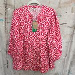 Boden Blouson Sleeve Blouse Flame Scarlet, Floral Mosaic Red Size 12 Photo 1