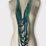 Women’s Beaded Long Layered Teal & Turquoise Necklace & Earring Set #1006 Green Photo 1