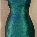 Lulus NWOT Impressive Confidence Shiny Green and Blue Lace-Up Mini Dress Photo 0