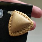 Vintage rattan woven wooden triangle pierced earrings Photo 2