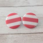 Vintage Clip On Earrings Pink & White Stripes Photo 2