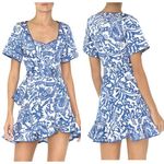 Alexis  Berenna Short Sleeve Ruffle Mini Wrap Dress Tropical Blue Women's Size XS Photo 1