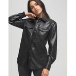 Good American  Better Than Leather Faux Leather Shacket Army Shirt Black XL 4 Photo 1