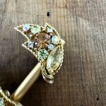 Vintage Signed Emmons Gold Topaz Citrine Color Rhinestone Big Clip Earrings Photo 2