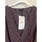 ZARA NWT Tiny Hearts Black w/Pink Hearts Mini Dress Puff Sleeves V-neck Ruched M Photo 6