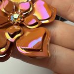 Retro Orange Enamel Metal Flower Brooch Pin AB Aurora Borealis Rhinestone Photo 6