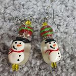 Hand Painted Snow Man Earrings Pierced Dangle Hooks Christmas Winter Wear Photo 7