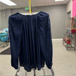 Ophelia Roe Blue Long Sleeve Tie Front Relaxed Blouse Photo 1