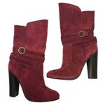 Diane Von Furstenberg  Wine Red Maroon Suede Leather Wrapped Heeled Boots 8.5 M Photo 0