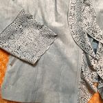 Chico's Light Blue Blazer Faux Suede Moto Jacket SZ 2 Business Casual Office Photo 2