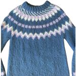 American Vintage Vintage Handknit Fair Isle Wool Sweater Blue Lavender Cream Nordic Yoke medium Photo 4