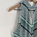 White House | Black Market WHBM Stretch Jersey Teal Chevron Floral Printed Sleeveless Cutout V-Neck Top M Photo 2