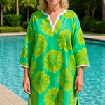 Lilly Pulitzer Tunic Swim Cover up Vibrant Green Floral Kaftan Dress Floral Med Photo 0