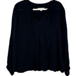 Loft  Striped Textured Black Notched V-neck Top XL Photo 0