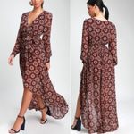 Lulus Art and Soul Burgundy Multi Print Long Sleeve High-Low Dress size Medium Photo 1