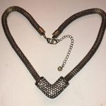 Brass Tone CZ Rhinestones V Pendant Hollow Snake Chain Necklace Photo 0