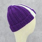 Purple White Stripe Crochet Knit Bucket Cap Hat Fun VTG Y2K Funky Beanie Photo 0