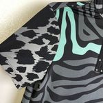 Jamie Sadock Womens XS Short Sleeve Top Grey Animal Print Green Signed 1/4 Zip Gray Photo 2