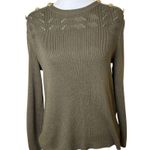 Talbots Petite XL Crewneck Sweater Pullover Olive Green Gold Buttons Fall Autumn Photo 0