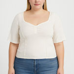 We The Free  White Ribbed Sweetheart Neck Top - Size XL, Short Sleeve, NWT Photo 0