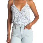 WAYF  Surplice Wrap Bodysuit Top Women Extra Large XL Blue White Floral Camisole Photo 0