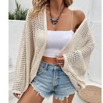 NWT ~ Beige Crochet Boho Open Front Oversized Lightweight Knit Cardigan ~OneSize Tan Size undefined Photo 2