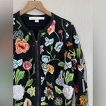 Boston Proper  Black Floral Embroidered Mesh Bomber Jacket size Small Photo 2