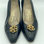 Salvatore Ferragamo Vintage 90s kitten Heels gold ring navy blue dress shoes Photo 0