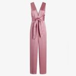 EXPRESS  Pink Satin V-Neck Tie Waist Wide Leg Jumpsuit Photo 3