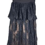 Black Lace Midi Skirt Lined Tiered Ruffle Hem Elastic Waist Size XS Photo 0