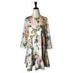 ZARA  Dress Women XS Ivory Ecru Floral‎ Print Long Sleeve Babydoll Mini Boho Photo 1