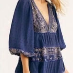 Free People  “My Love” Blue Floral Swiss Dot Mini Dress Women’s Size Small Photo 0