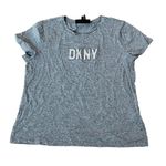 DKNY Women's Gray T-Shirt L Raised Glitter Embossed Logo Crew Neck Short Sleeve Photo 0
