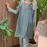 Bollywood Design silk 3pc kamiz suit Indian Pakistani New Blue Size M Photo 0