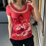 Lucky Brand : Bold Floral Coral Crochet Tee Photo 0
