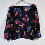 Anthropologie NEW Maeve Boatneck Puff Long Sleeve Floral Print Blouse Black Med Photo 4