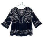 Free People  Pennies Squel Navy Sheer Embroidered Top Size Small Photo 13