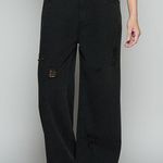 POL Wide Leg Black Jeans Womens Large Distressed High Waisted Denim Edgy Casual Photo 0