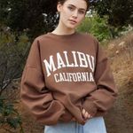 Brandy Melville John Galt Malibu Oversized Crewneck One Size Brown Pockets Photo 0