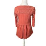Meadow Rue Nosara Babydoll Peplum Peasant Top Pleated Bibbed Eyelet Scallops SM Orange Photo 5
