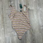 Wild Fable  Women's Striped Pink and Olive Snap Bodysuit - Size Medium - NWT Photo 4