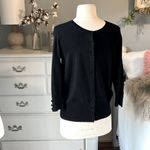 Audrey & Grace Black Cardigan Lightweight Dressy Sweater Petite Medium Solid Photo 2