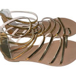 Cupid Gold Strappy Gladiator Sandals Women's Size 8.5 Flat Zip Up Photo 0