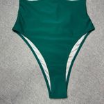 Cupshe  Gingham Lace Up One Piece Swimsuit Green White Print Medium NWT Photo 4