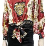 Soho NY & Co. Scarf Print Satin Front Tie Blouse S Photo 5