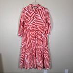 Monoprix Femme Red White Striped Tiered Midi Dress Womens S Prairie Boho Casual Photo 10