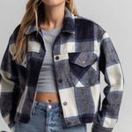 RSQ Tilly's Cropped Large Print Plaid Button Front Jacket Shacket Blue Combo S Photo 0