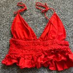 Sim & Sam  red Smocked Ruffled Tiered Crop Top Size Small Photo 2