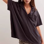 Free People  Polo Tshirt NWT nina oversized womens Gray (medium) boho preppy Photo 0